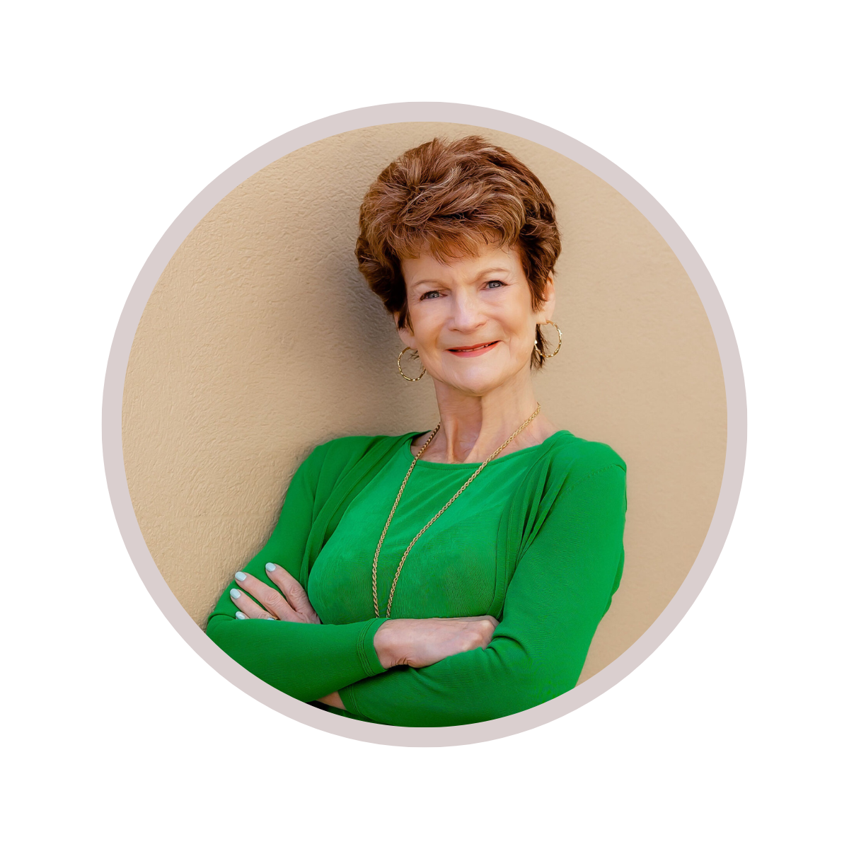 Circle Frame 2 for Story Inspirations DiAnn Mills, Author, Woman with Short Reddish Hair