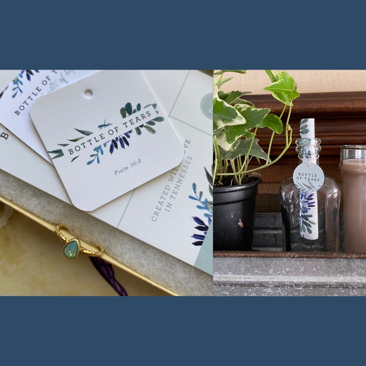 Glass bottle and a ring